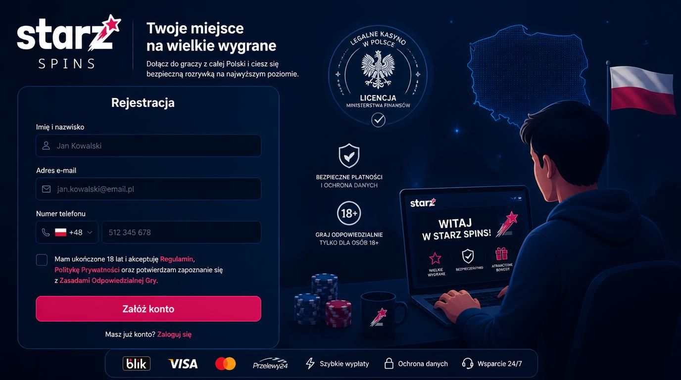 Formularz rejestracyjny Starz Spins wypełniany przez polskiego gracza