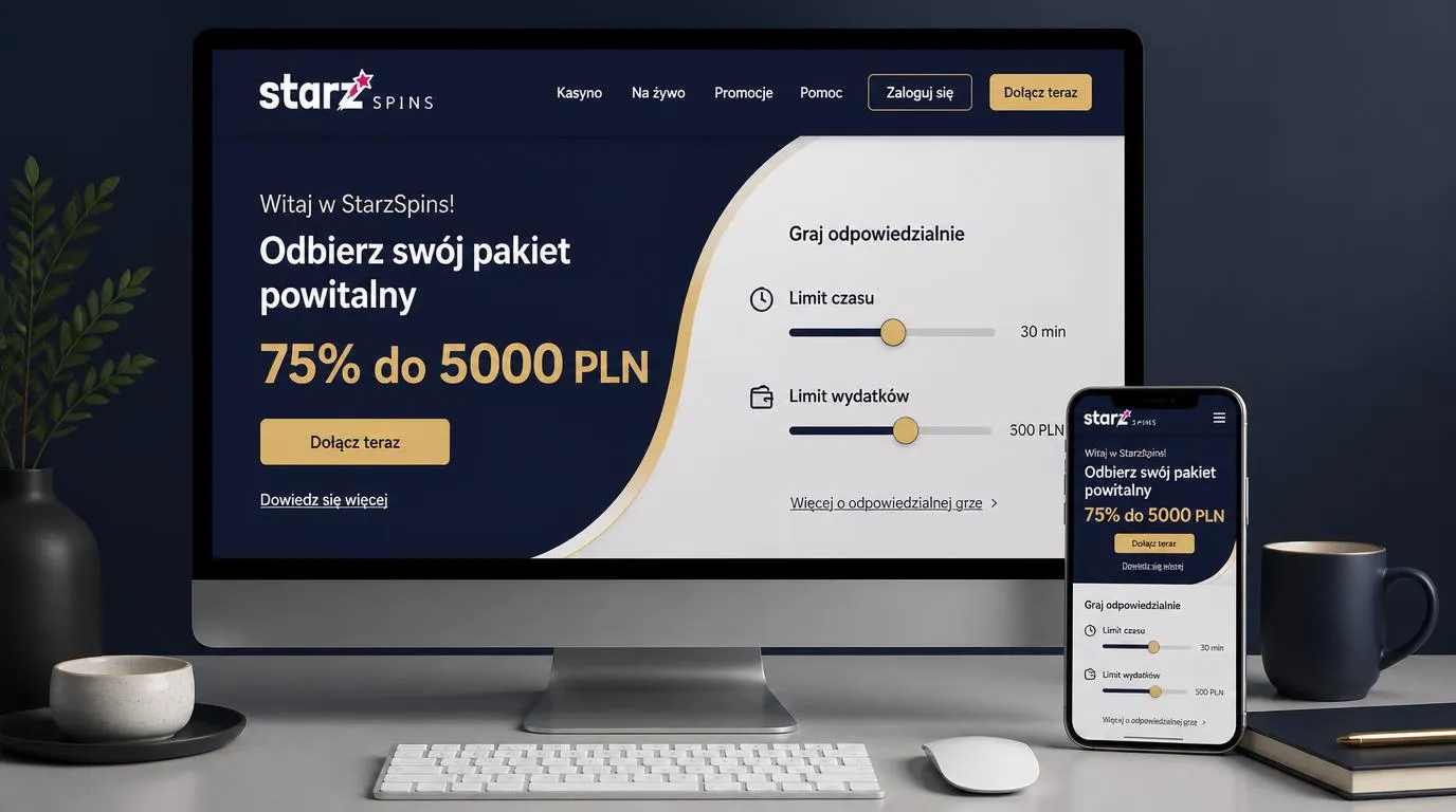 Ekran oferty powitalnej 75% do 5000 PLN obok ustawień limitu czasu i wydatków